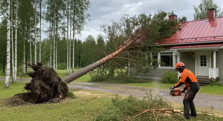 Myrskyn jälkeen. Miten toimin jos puu kaatuu?